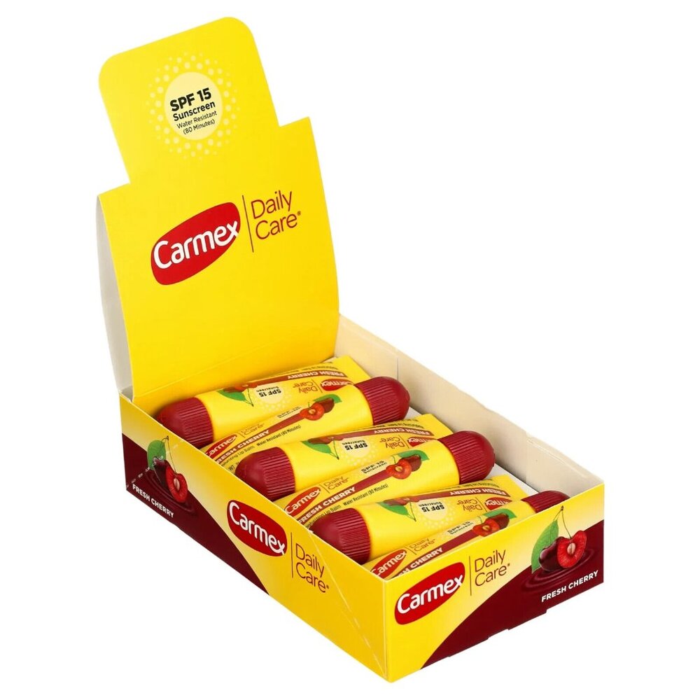12-CARMEX FRESH CHERRY LIP BALM TUBES .35 OZ EACH NEW